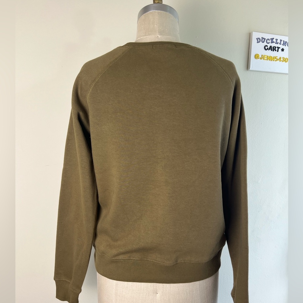 GUC Rebecca Minkoff Olive Green 'I Feel Love' Graphic Crewneck Sweatshirt SZ-S - Picture 6 of 13